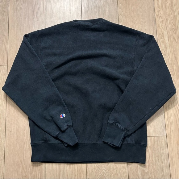 Champion Reverse Weave Script Logo Crewneck Black White Red Men's M Cotton Poly - Picture 8 of 8